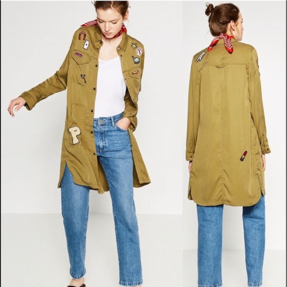ZARA TRF ourwear khaki military green patches S